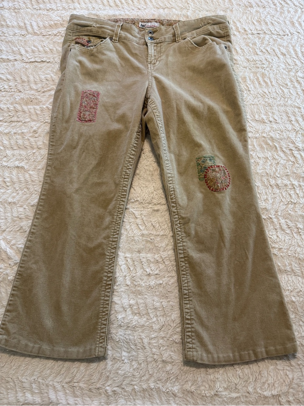 Vintage 90s Y2K L.E.I. Patchwork Corduroy Flare Pants Size 18 Boho Cottagecore